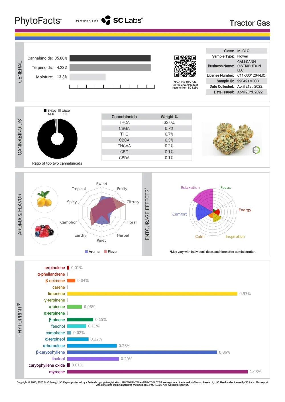 SC Labs Chemometric Report: co-dominant terpene profile